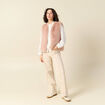 Blouse droite courte d&eacute;tail dentelle creme femme