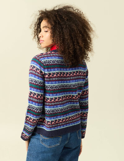 Gilet manches longues sp&eacute;cial no&euml;l bleu marine femme