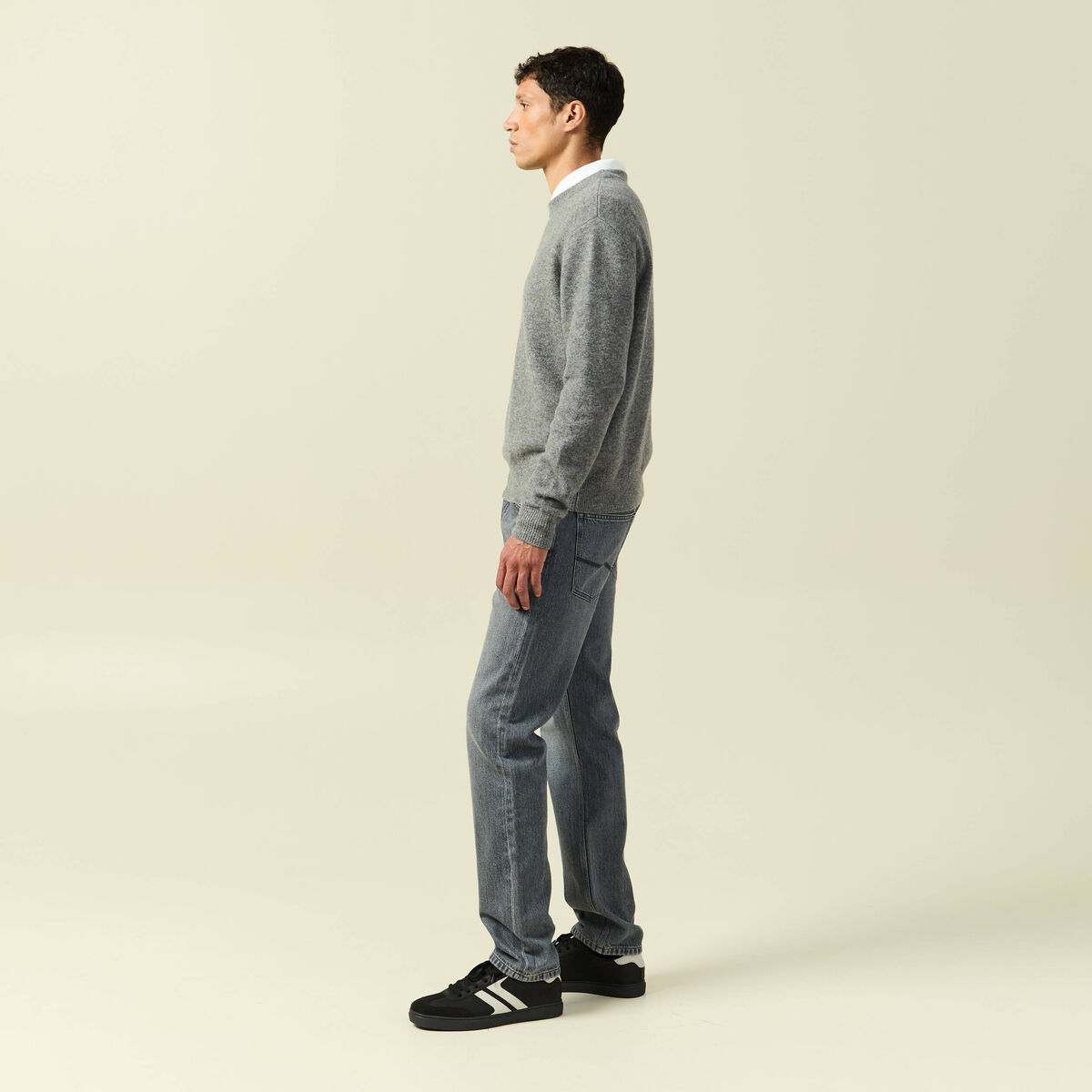 Pull manches longues col rond gris homme
