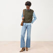 Pull droit court sans manches col rond vert olive femme