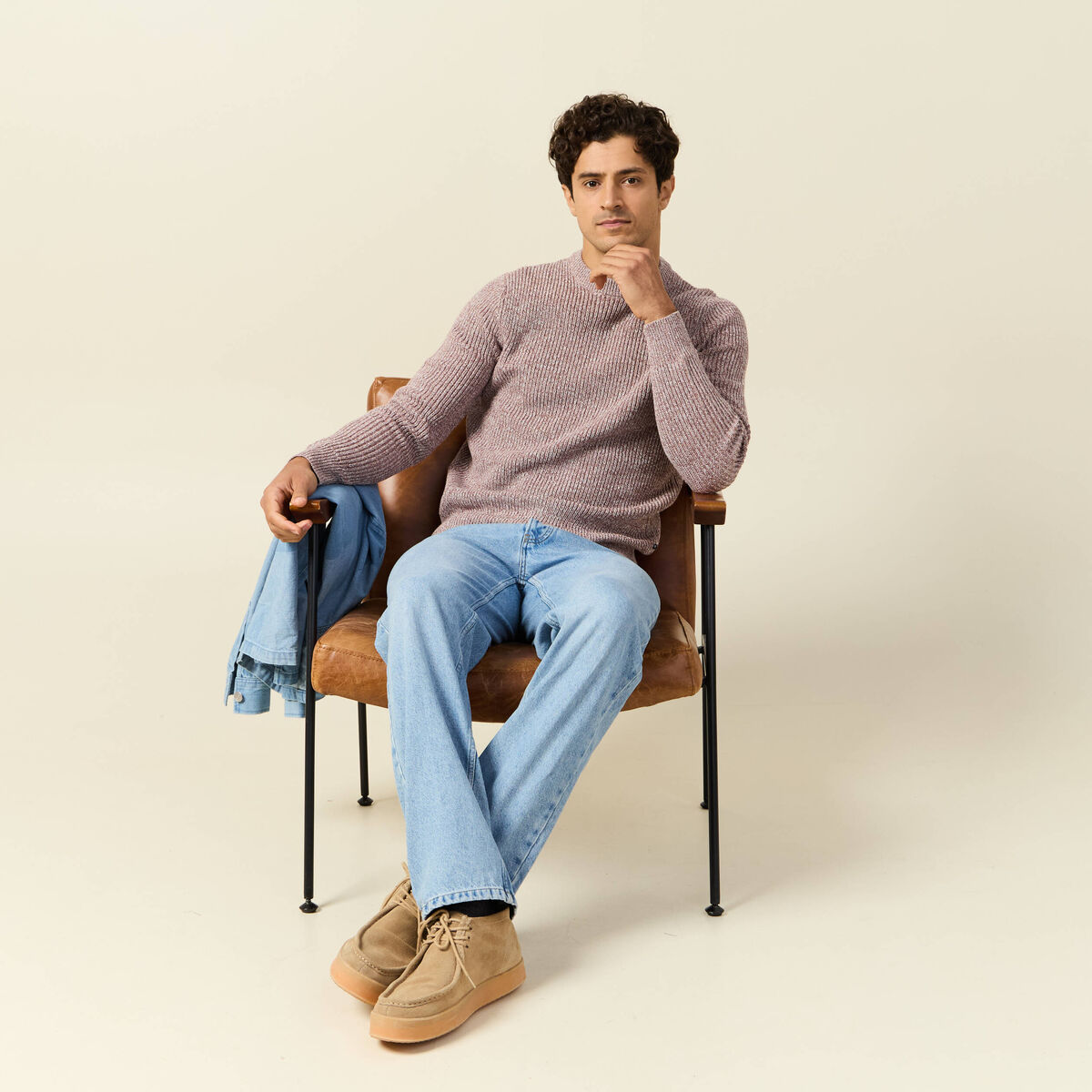 Pull manches longues vieux rose homme