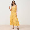 Jupe longue &eacute;vas&eacute;e fluide jaune femme