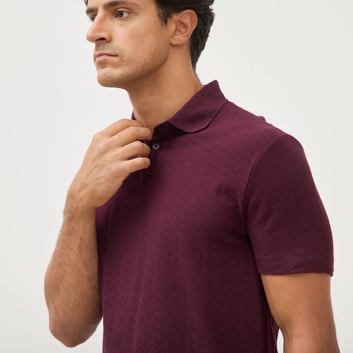 Polo droit en coton manches courtes prune homme