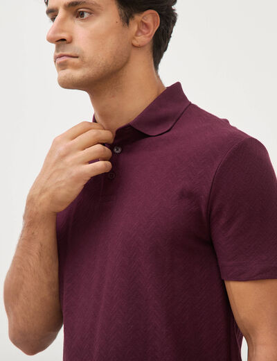 Polo droit en coton manches courtes prune homme