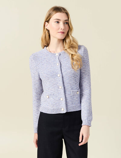 Gilet manches longues col rond bleu marine femme