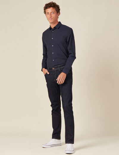 Chemise cintr&eacute;e manches longues bleu fonc&eacute; homme