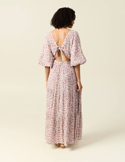 Robe longue évasée ivoire femme