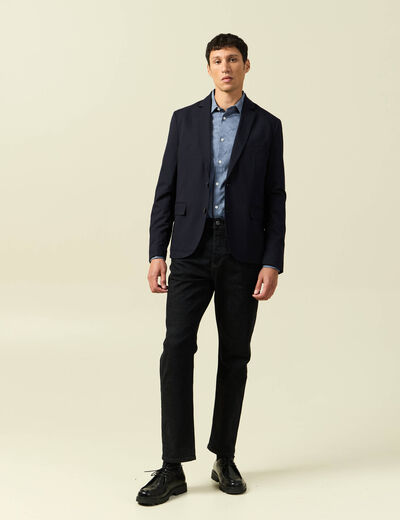 Blazer droit court col tailleur bleu marine homme