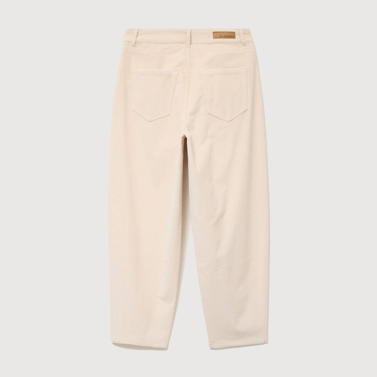 Pantalon taille haute velours resserr&eacute; ivoire femme