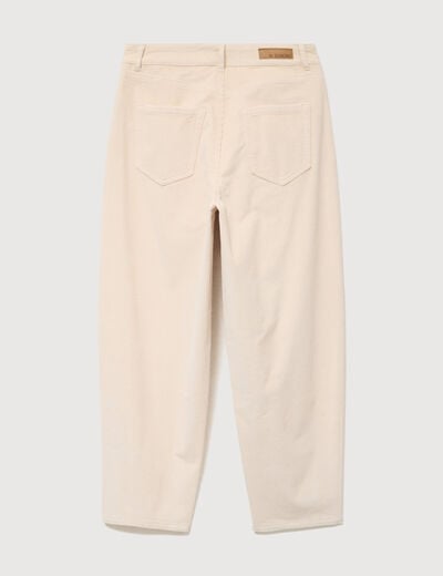 Pantalon taille haute velours resserr&eacute; ivoire femme