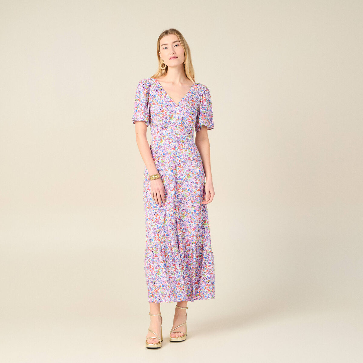 Robe longue évasée rose femme