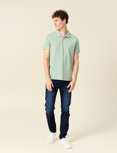 Polo cintr&eacute; en coton manches courtes vert homme