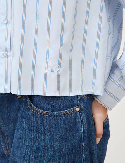 Chemise droite manches longues ray&eacute;e bleu clair femme