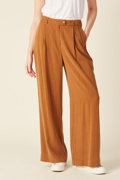 Pantalon large fluide marron femme
