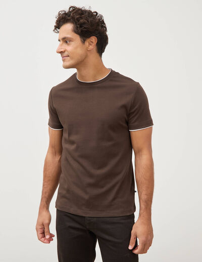 T-shirt droit col rond manches courtes marron homme
