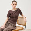 T-shirt ajust&eacute; manches courtes marron femme