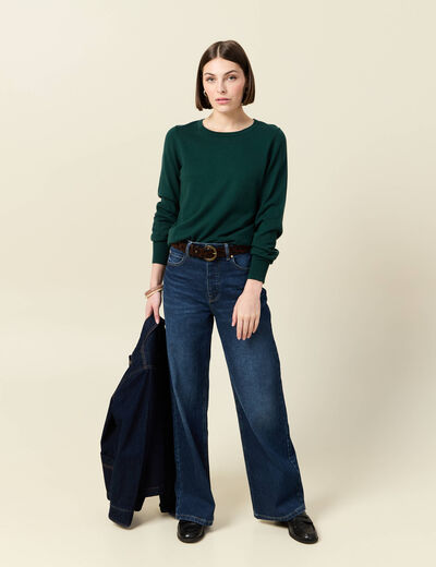 Pull manches longues vert fonc&eacute; femme
