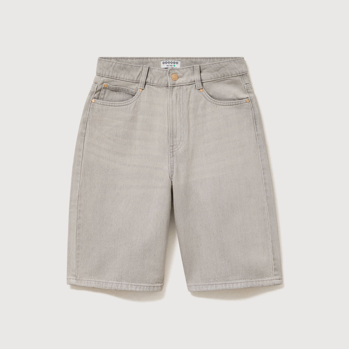 Bermuda large taille haute en coton denim gris clair femme