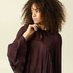 Blouse manches longues col ras de cou marron fonc&eacute; femme
