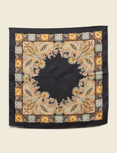 Foulard satin&eacute; noir femme