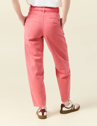 Pantalon slouchy taille haute en coton rose femme