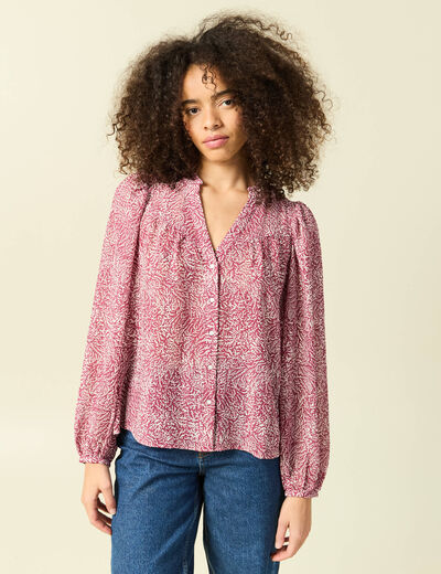 Blouse manches longues col V rose femme