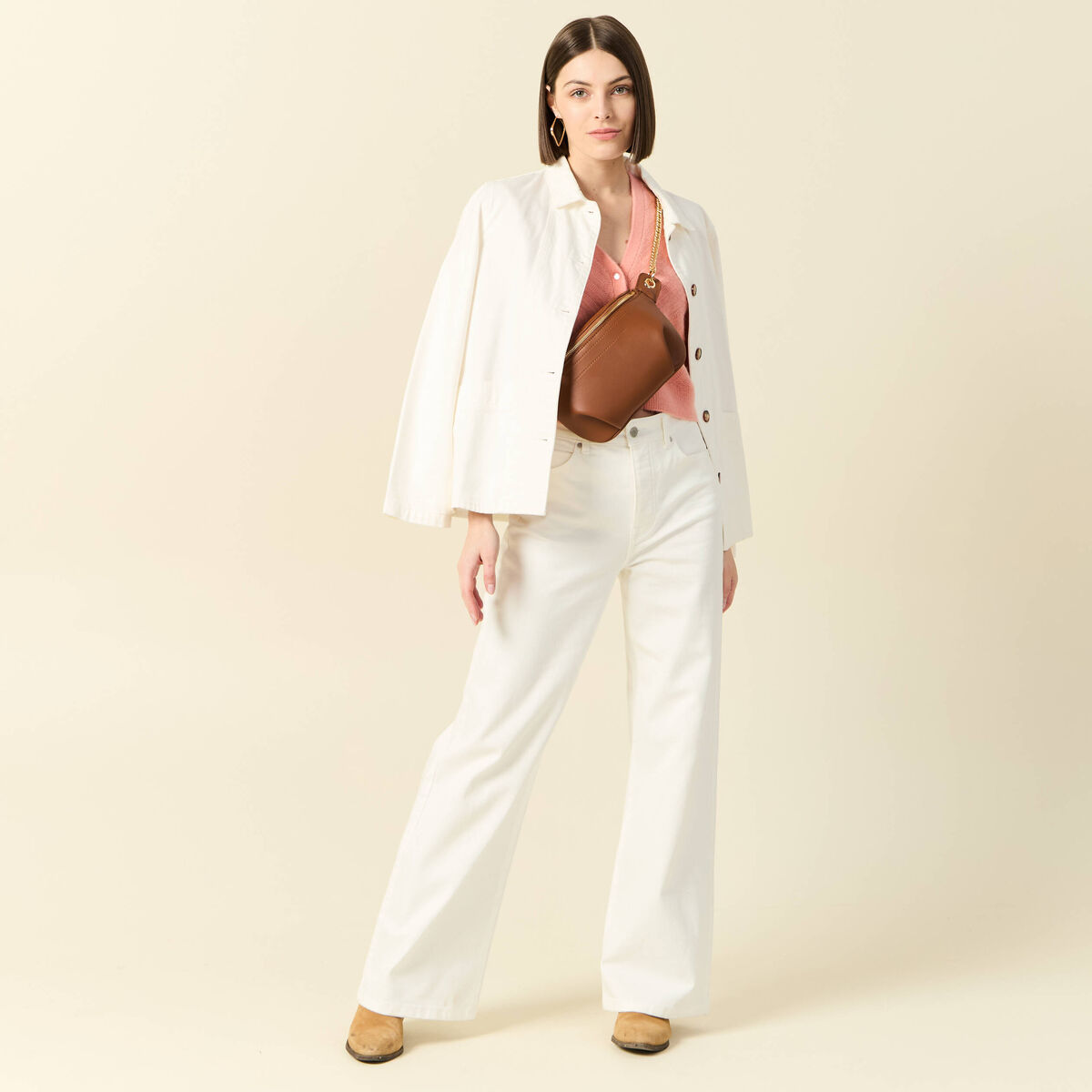 Gilet manches 3/4 rose saumon femme