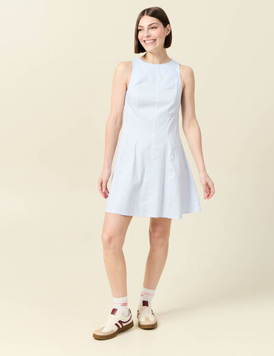 Robe sans manches col montant ecru femme