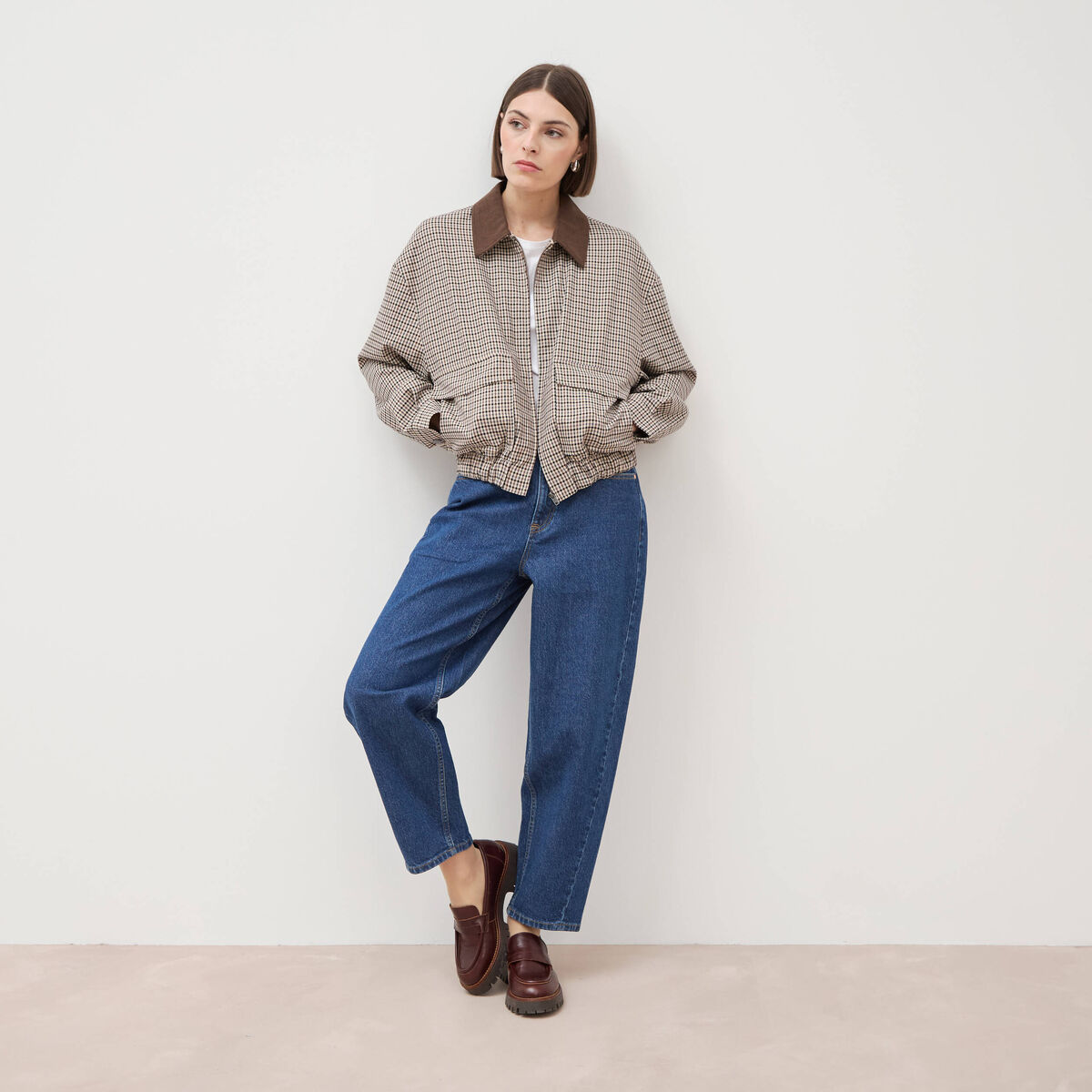 Jeans barrel taille haute 7/8&egrave;me denim brut femme