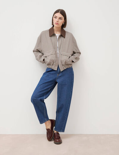 Jeans barrel taille haute 7/8&egrave;me denim brut femme