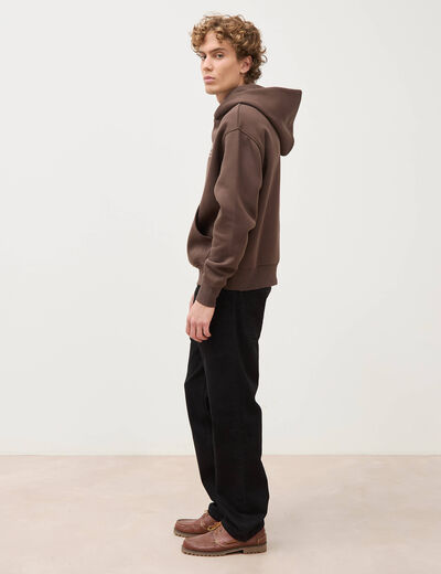 Sweat ample &agrave; capuche manches longues marron fonc&eacute; homme