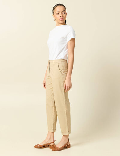 Pantalon taille haute fluide marron clair femme