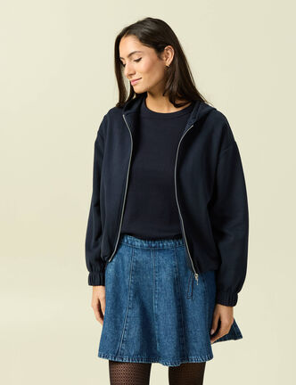 Sweat &agrave; capuche manches longues doubl&eacute; bleu marine femme