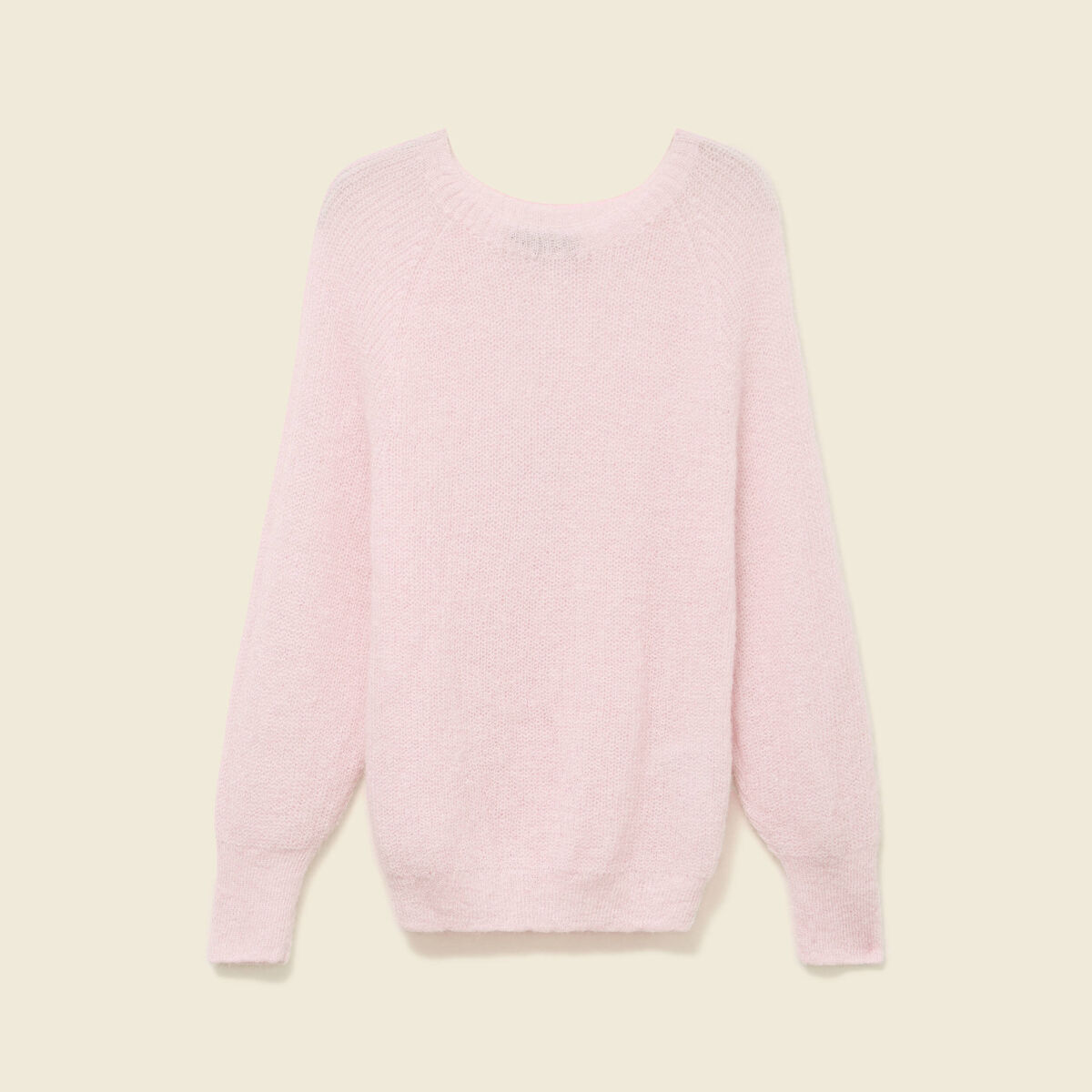 Pull manches longues col rond rose femme