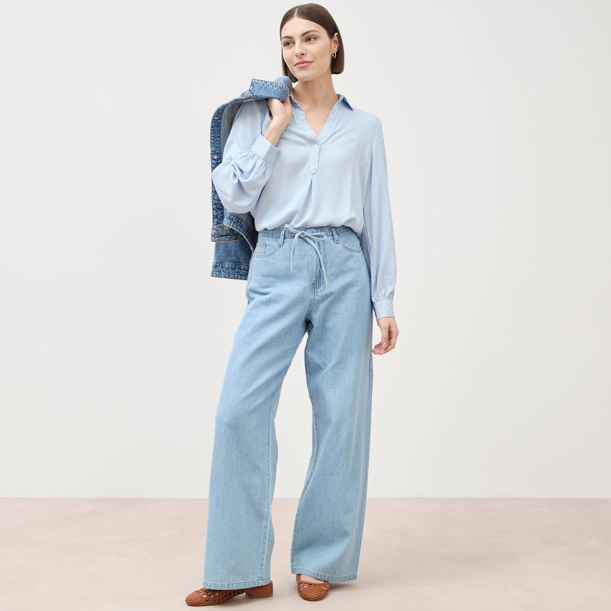 Blouse manches longues bleu femme