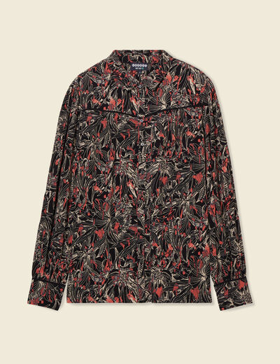 Chemise manches longues col v fluide noir femme
