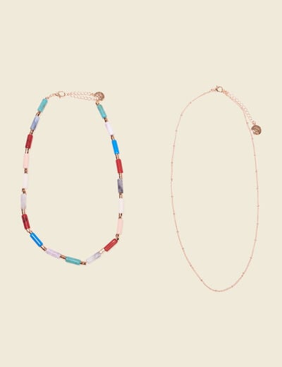Double collier avec perles multicolore femme