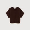 Pull oversize col rond manches courtes marron femme