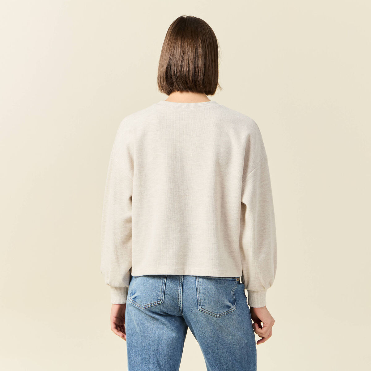 Sweat manches longues oversize creme femme