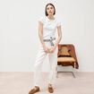 Jeans boyfriend ceintur&eacute; denim blanc femme