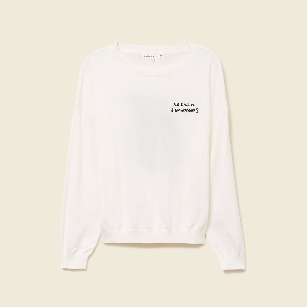 Pull col rond Atelier Beguin x Bonobo ecru femme
