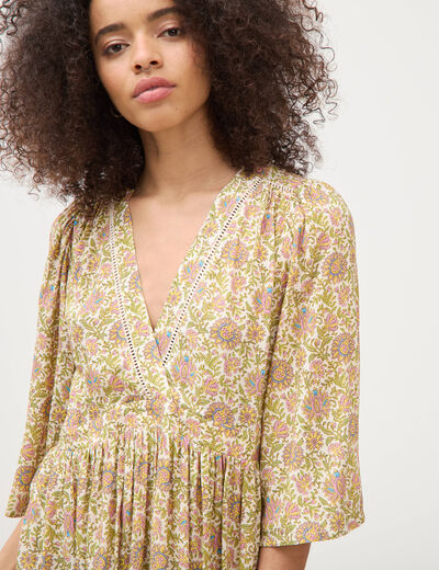 Robe fluide col v manches courtes vert femme