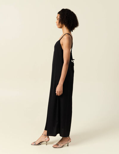 Robe midi droite satin noir femme