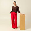 Pantalon large taille standard rouge femme