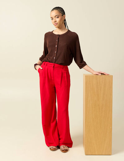 Pantalon large taille standard rouge femme