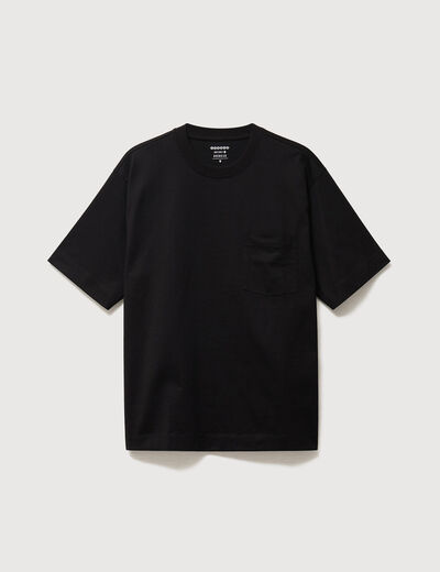 T-shirt droit en coton col ras du cou noir homme
