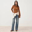 Jeans wide leg strass taille standard bleu femme