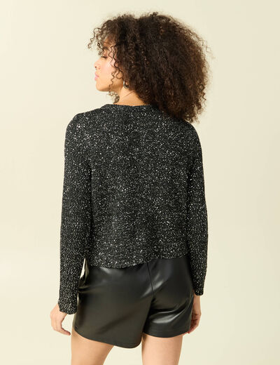 Gilet court droit manches longues noir femme