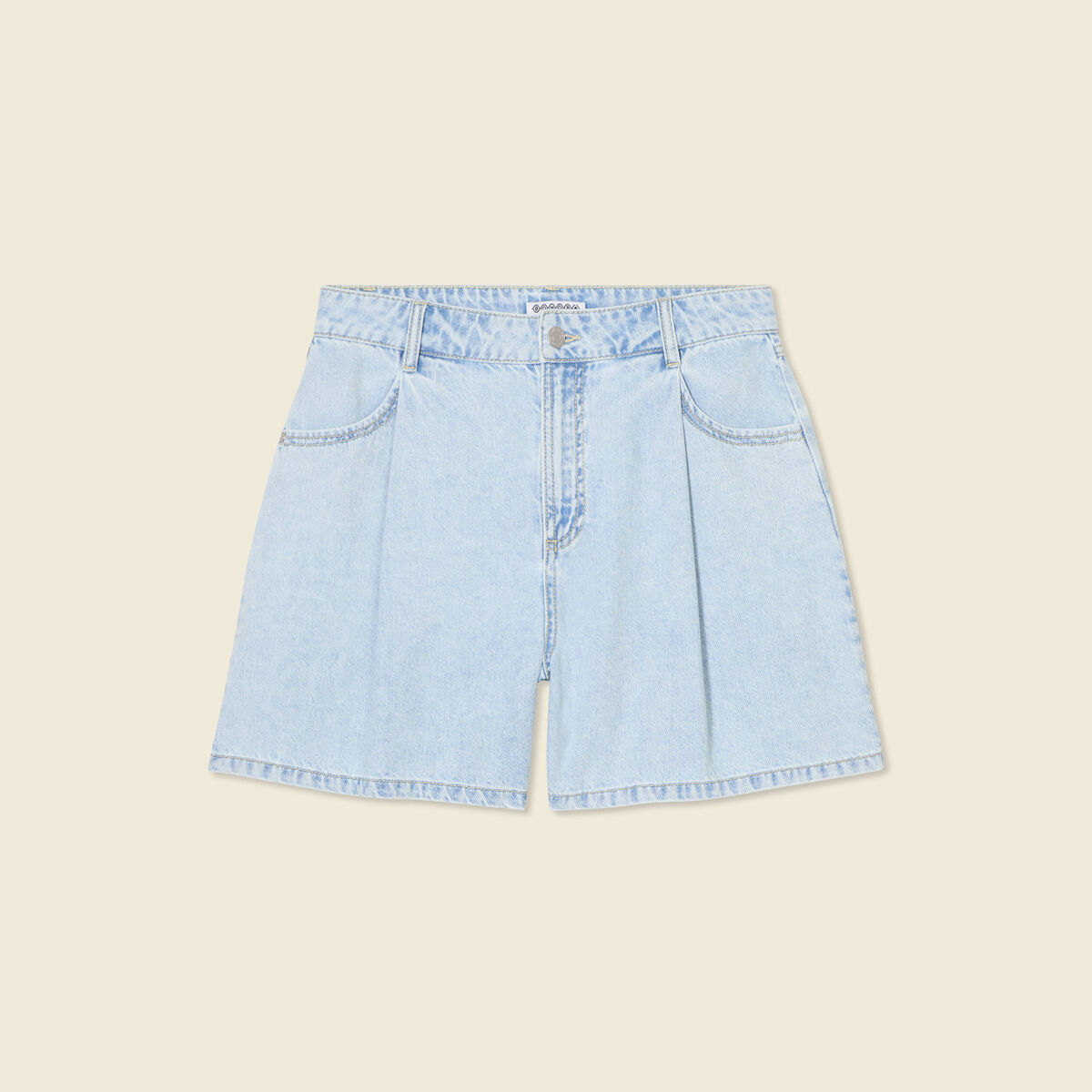 Short droit en jean &agrave; pinces denim bleach femme