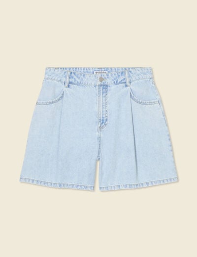 Short droit en jean à pinces denim bleach femme